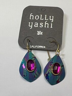 Teardrop Dangle Earrings in Teal with Pink Stone Holly Yoshi